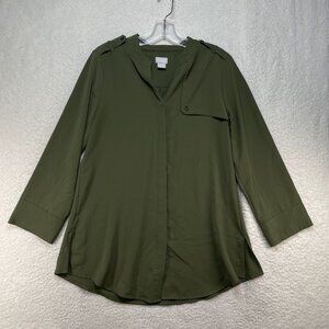 Chicos Tunic Top Womens Small US 4 Green Blouse Epaulettes Hidden Buttons